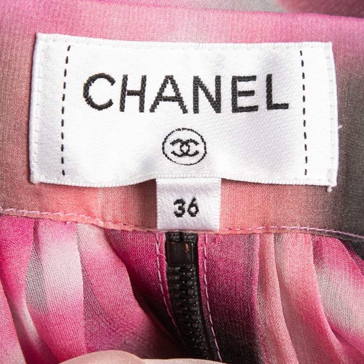 Pre Owned Chanel Multicolor Printed Chiffon Silk Zipper Detail Maxi Skirt S