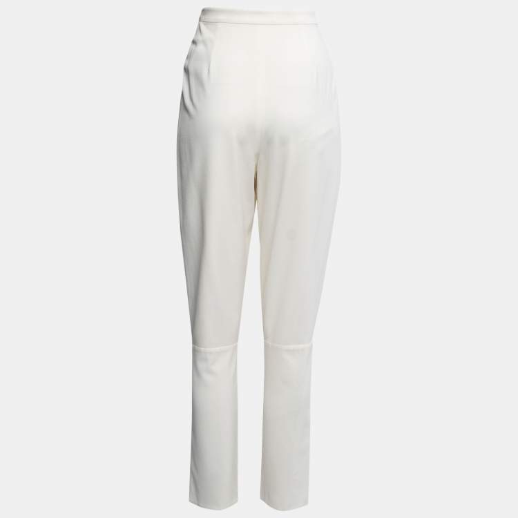 Pre Owned Chanel Cream Stetch Silk Pleated Trousers S