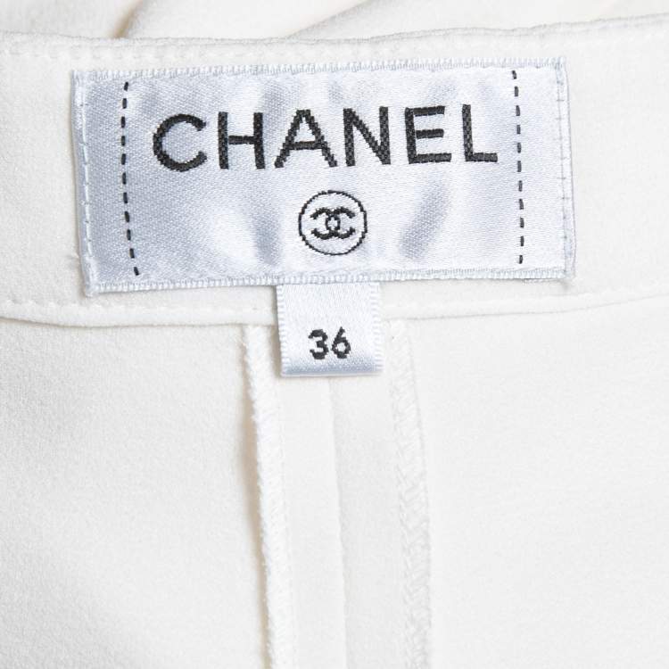 Pre Owned Chanel Cream Stetch Silk Pleated Trousers S