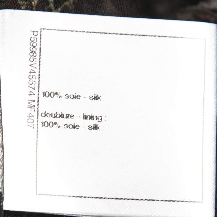 Pre Owned Chanel Black Leaf Printed Chiffon Silk Midi Skirt S