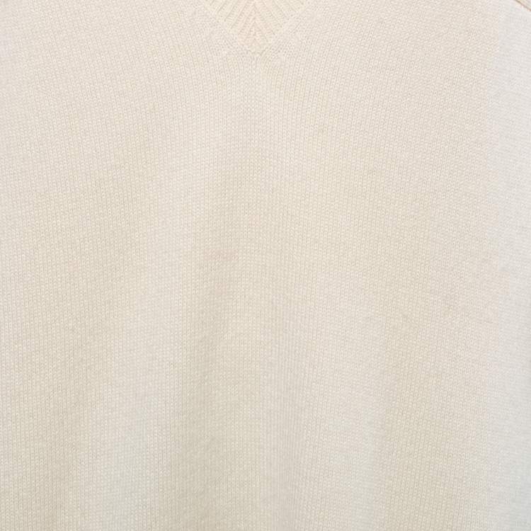 Pre Owned Chanel Cream Cashmere Knit Cape Sleeve Pullover L