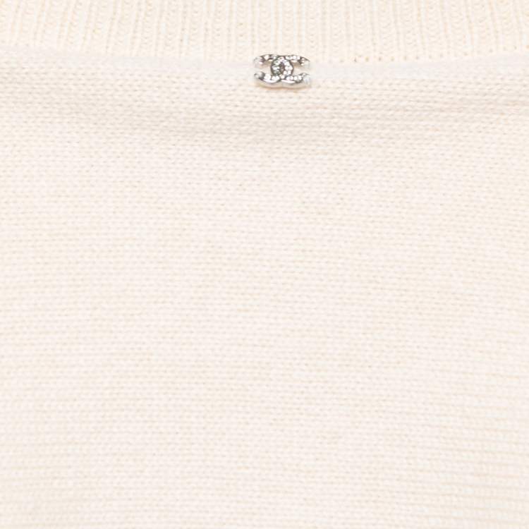 Pre Owned Chanel Cream Cashmere Knit Cape Sleeve Pullover L