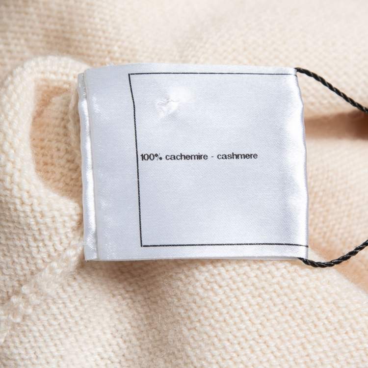 Pre Owned Chanel Cream Cashmere Knit Cape Sleeve Pullover L