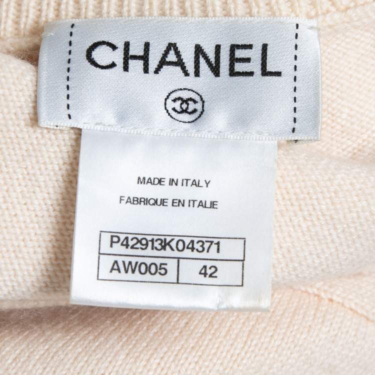 Pre Owned Chanel Cream Cashmere Knit Cape Sleeve Pullover L