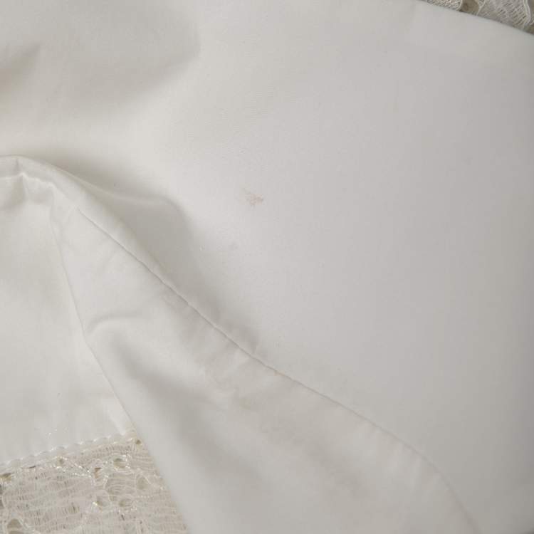 Pre Owned Chanel White Lace Ruffled Blouse S