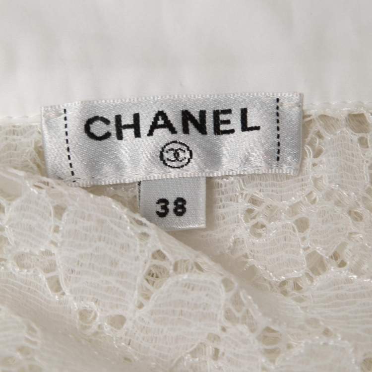 Pre Owned Chanel White Lace Ruffled Blouse S
