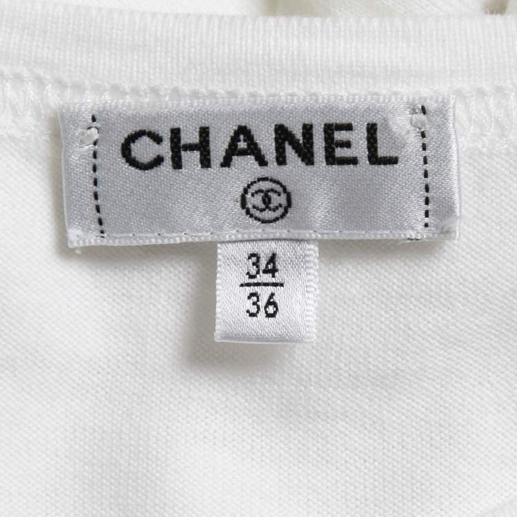 Pre Owned Chanel White Cotton Knit Logo Embroidered T-Shirt S