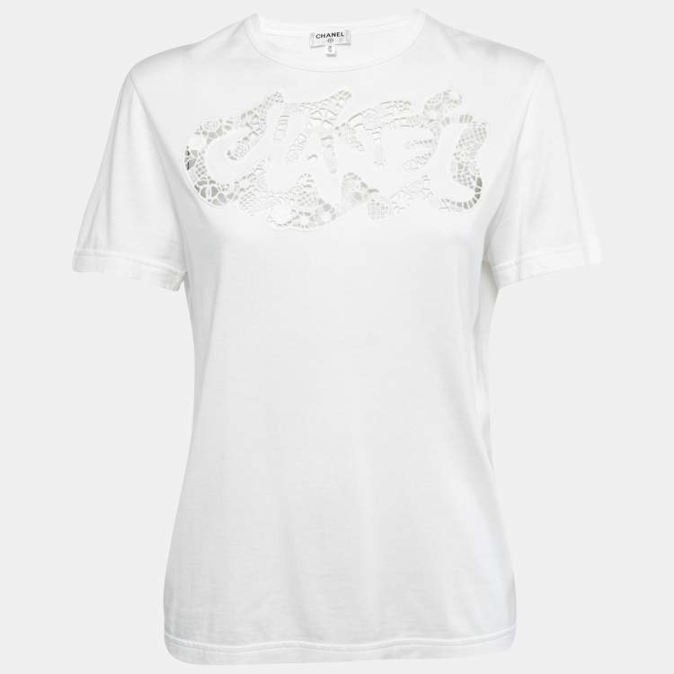 CHANEL ホワイト Tシャツ Chanel White T Shirt Size 36 With Rhinestones CC logo | eBay