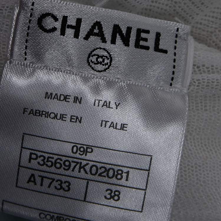 Pre Owned Chanel White Cotton Knit Overlay Detail Top M