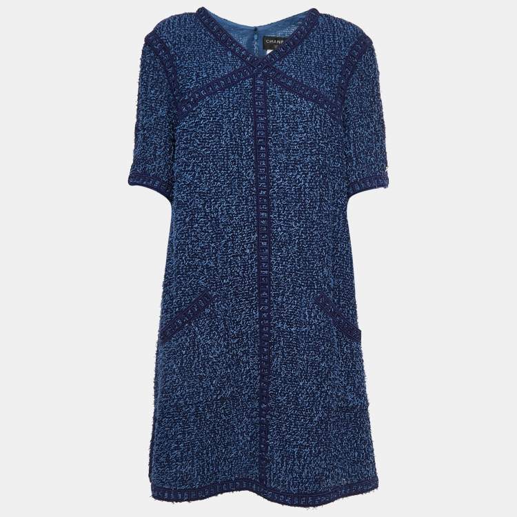 Chanel Blue Tweed A-Line Short Dress L Chanel