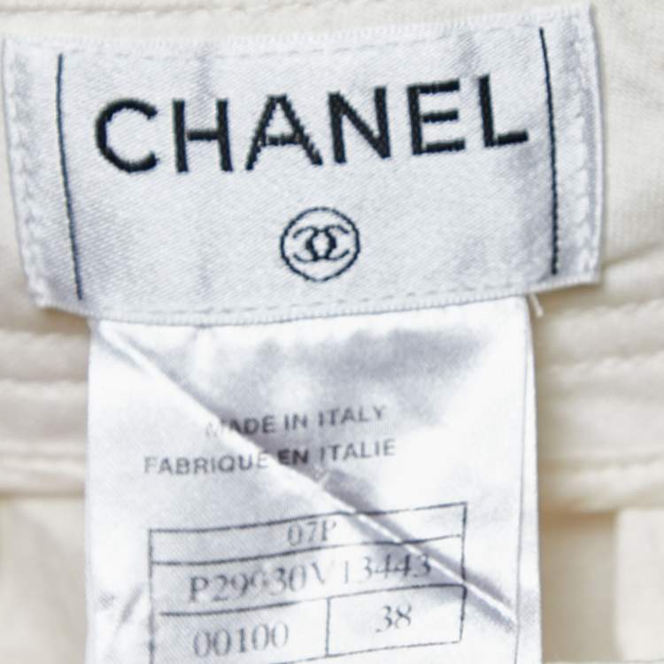Pre Owned Chanel Off-White Cotton Wide-Leg Trousers M Waist 28"