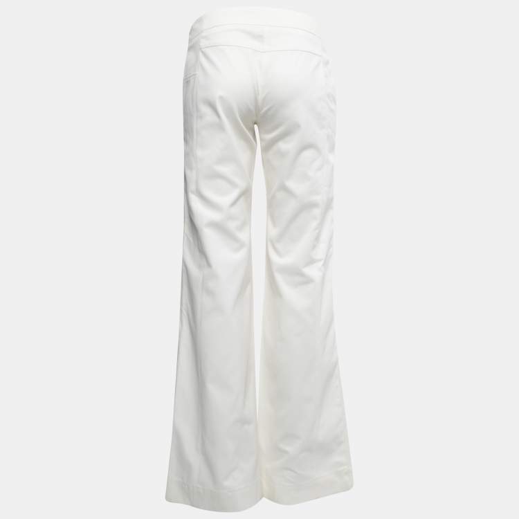 Pre Owned Chanel Off-White Cotton Wide-Leg Trousers M Waist 31"
