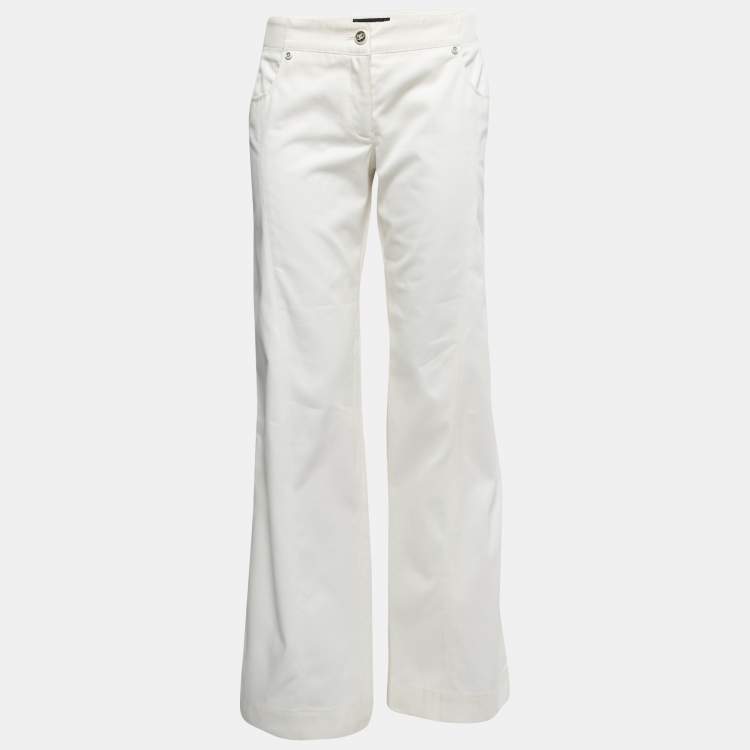 Pre Owned Chanel Off-White Cotton Wide-Leg Trousers M Waist 31"