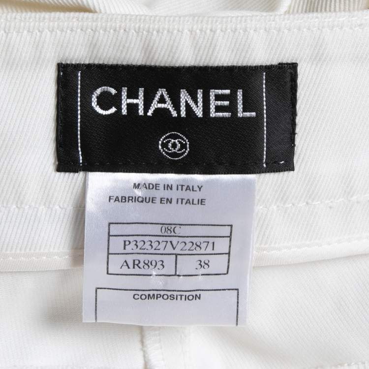 Pre Owned Chanel Off-White Cotton Wide-Leg Trousers M Waist 31"