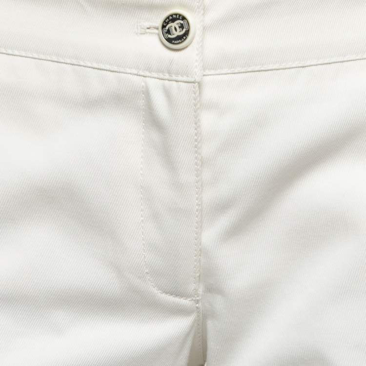 Pre Owned Chanel Off-White Cotton Wide-Leg Trousers M Waist 31"