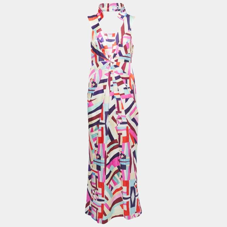Chanel Multicolor Printed Silk Back Cut Out Sleeveless Maxi Dress M Chanel  | The Luxury Closet