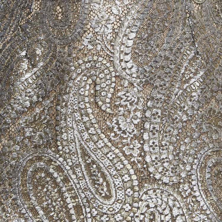 Pre Owned Chanel Gold/Silver Metallic Lace Pencil Skirt S