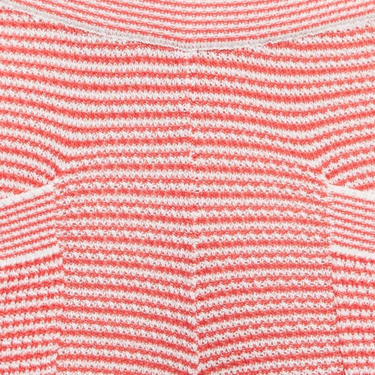 Pre Owned Chanel Red Striped Patterned Knit High Waist Pants S