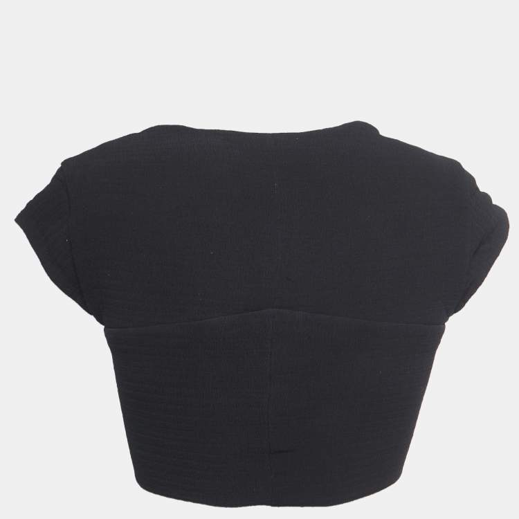 Chanel 23P White Black CC Logo Ribbed Hem Stretch Cotton Knit Top