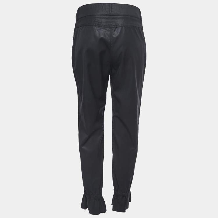 Pre Owned Chanel Black Wool Gathered Detail Trousers M