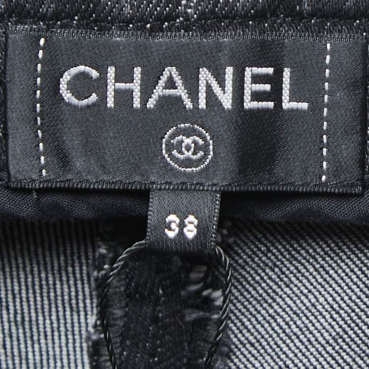 Pre Owned Chanel Black/Grey Denim Mid-Rise Skinny Jeans M Waist 29"