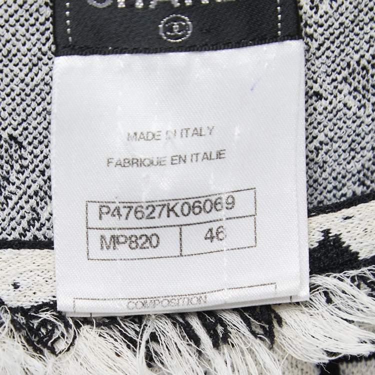 Pre Owned Chanel Black Jacquard Distressed Knit Fringe Detailed Top XL