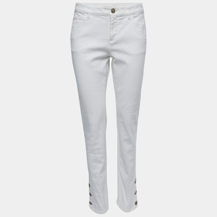 Pre Owned Chanel White Denim Straight Fit Jeans M Waist 31"