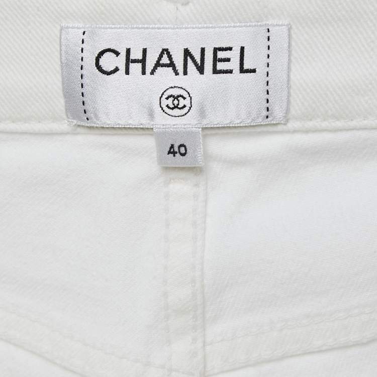 Pre Owned Chanel White Denim Straight Fit Jeans M Waist 31"