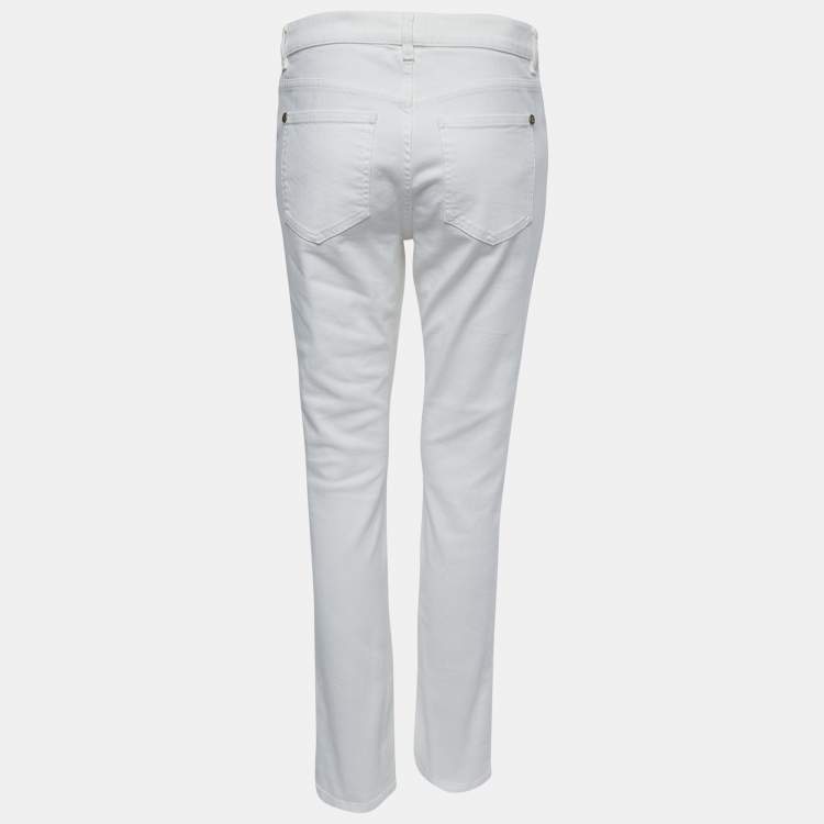 Pre Owned Chanel White Denim Straight Fit Jeans M Waist 31"