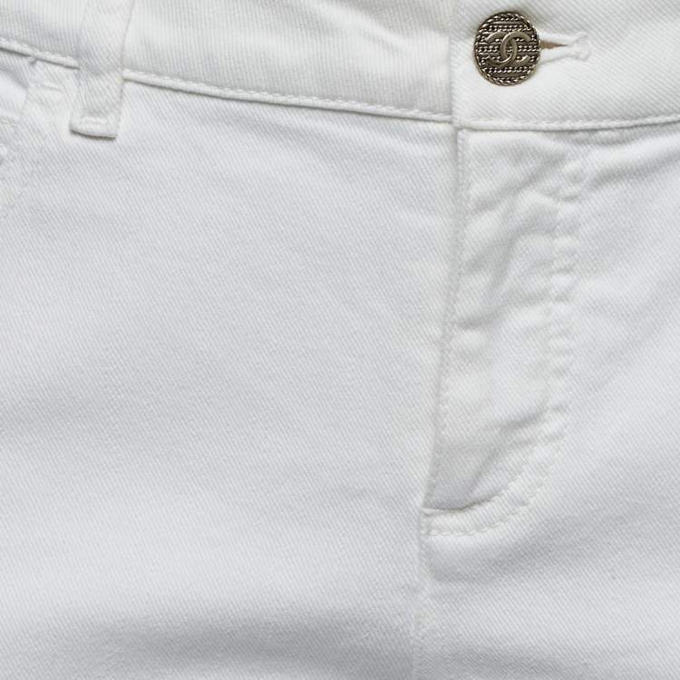 Pre Owned Chanel White Denim Straight Fit Jeans M Waist 31"