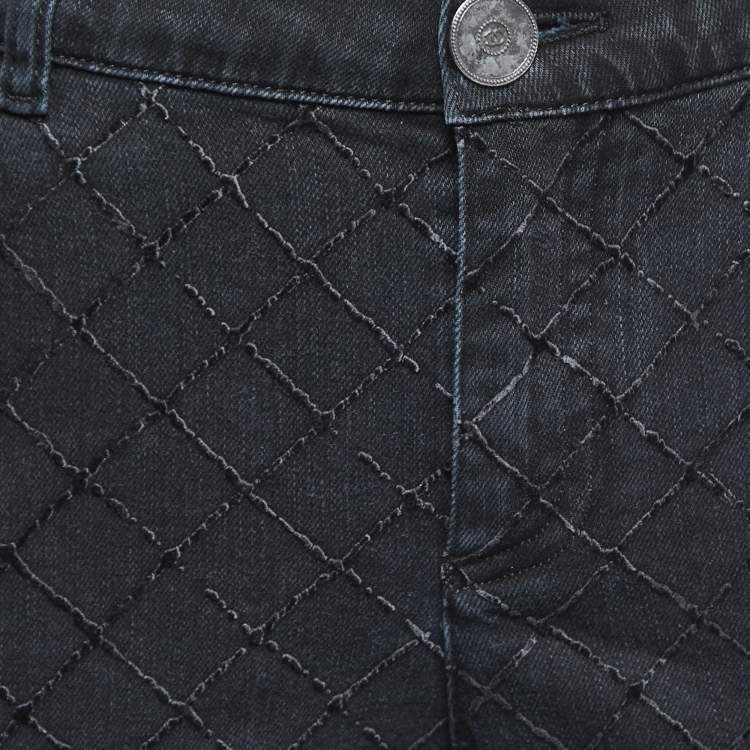 Pre Owned Chanel Black Quilt Patterned Denim High Rise Skinny Jeans M Waist 30"