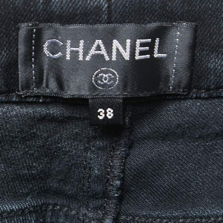 Pre Owned Chanel Black Quilt Patterned Denim High Rise Skinny Jeans M Waist 30"