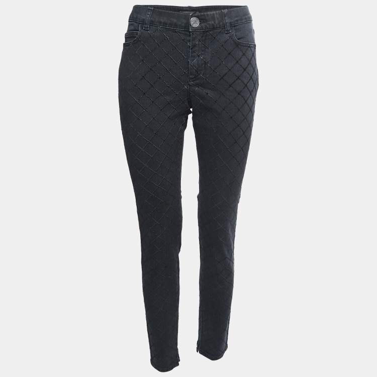 Pre Owned Chanel Black Quilt Patterned Denim High Rise Skinny Jeans M Waist 30"