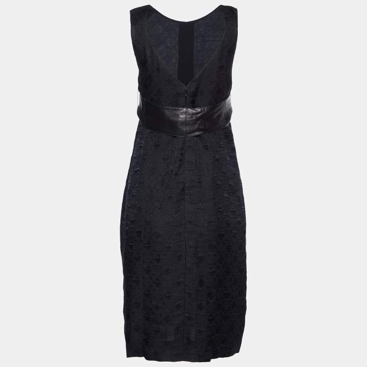 مملوكة مسبقًا Chanel Black Patterned Sleeveless Belted Midi Dress M