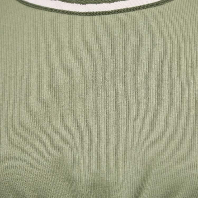Pre Owned Chanel Green Cotton Knit Scoop Neck Crop Top M