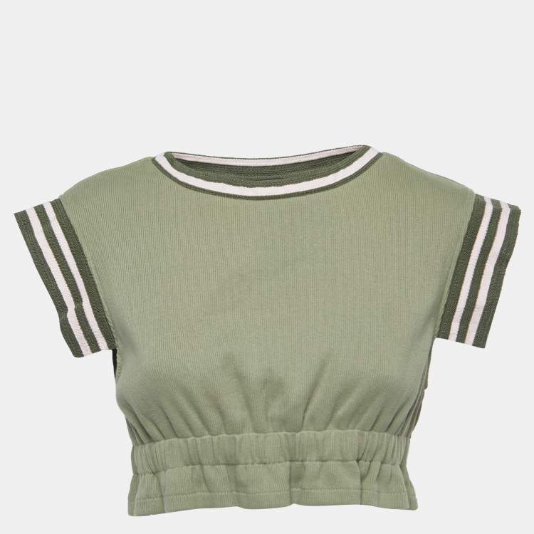 Chanel Green Cotton Knit Scoop Neck Crop Top M Chanel