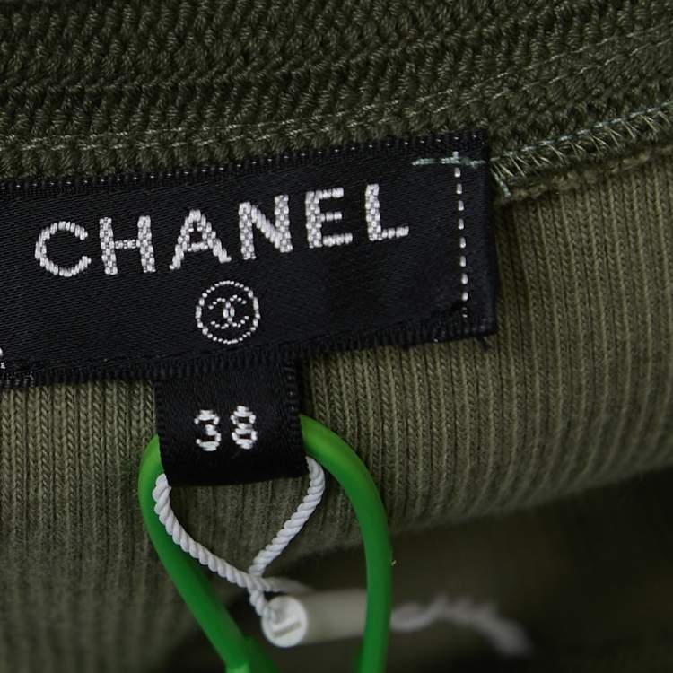 Pre Owned Chanel Green Cotton Knit Scoop Neck Crop Top M