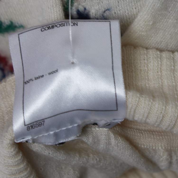 Pre Owned Chanel Cream Floral Patterned Wool Pullover M