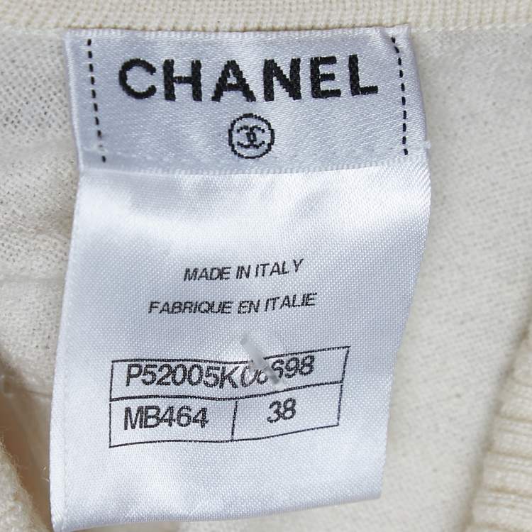 Pre Owned Chanel Cream Floral Patterned Wool Pullover M