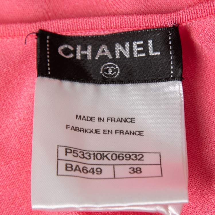 Pre Owned Chanel Pink CC Patterned Knit Short Sleeve T-Shirt M