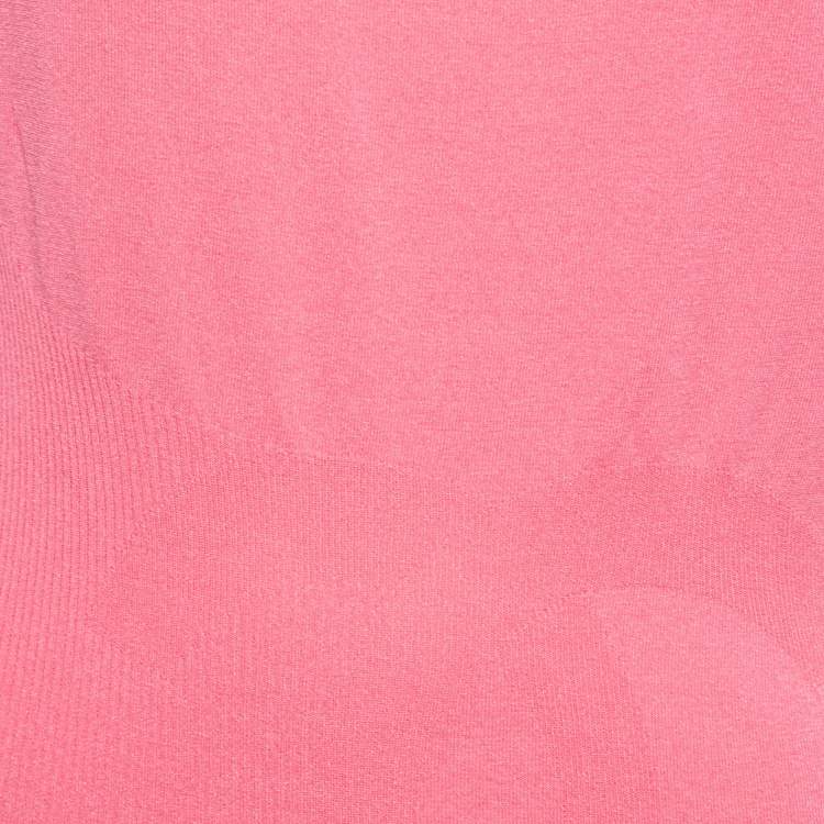 Pre Owned Chanel Pink CC Patterned Knit Short Sleeve T-Shirt M