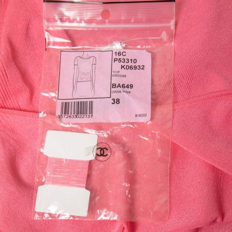 Pre Owned Chanel Pink CC Patterned Knit Short Sleeve T-Shirt M
