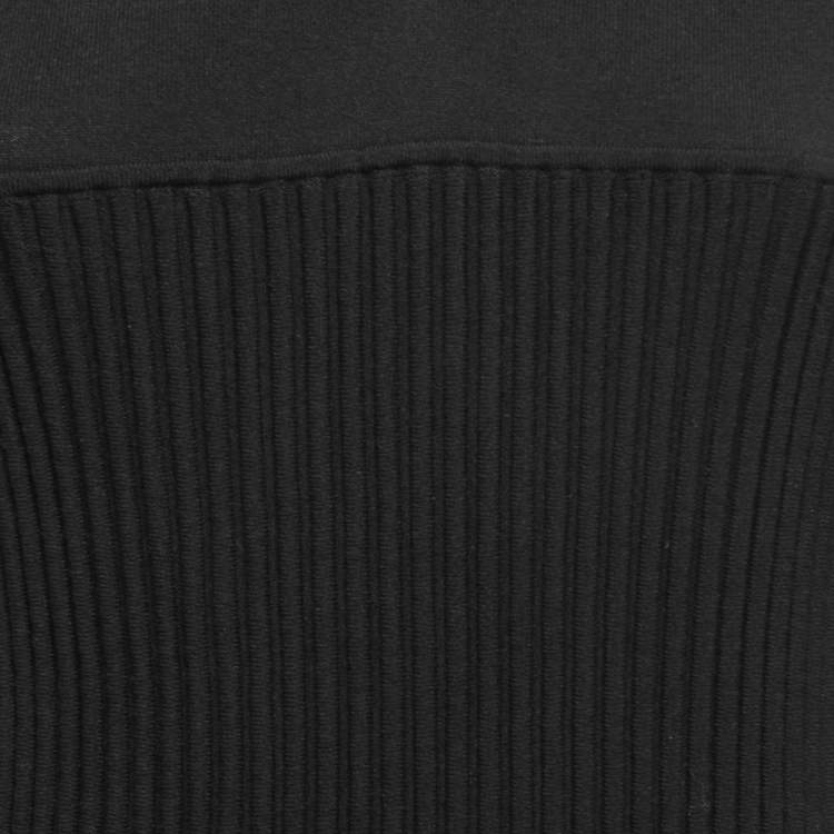Pre Owned Chanel Black Rib Knit & Tulle Inset Detailed Mini Dress L