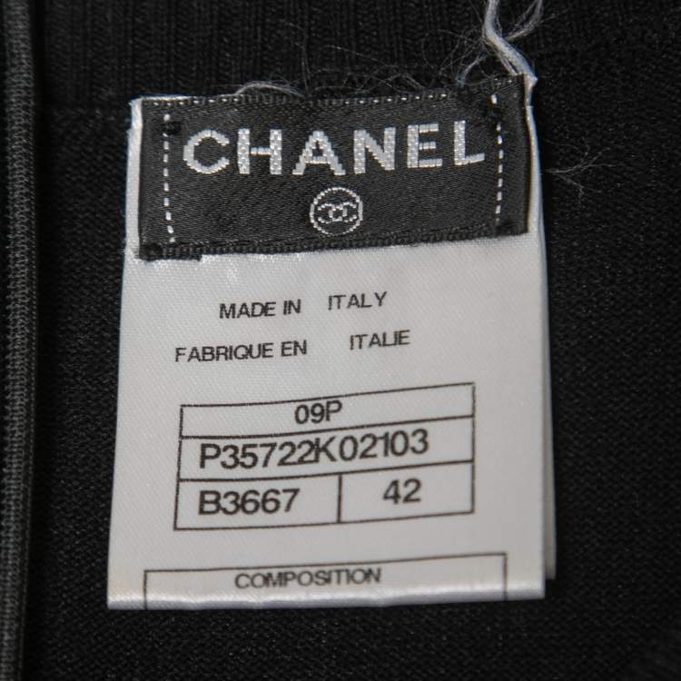 Pre Owned Chanel Black Rib Knit & Tulle Inset Detailed Mini Dress L