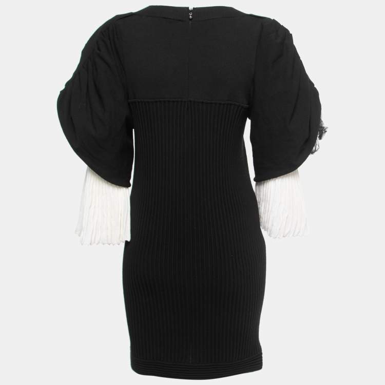Chanel Black Rib Knit & Tulle Inset Detailed Mini Dress L Chanel