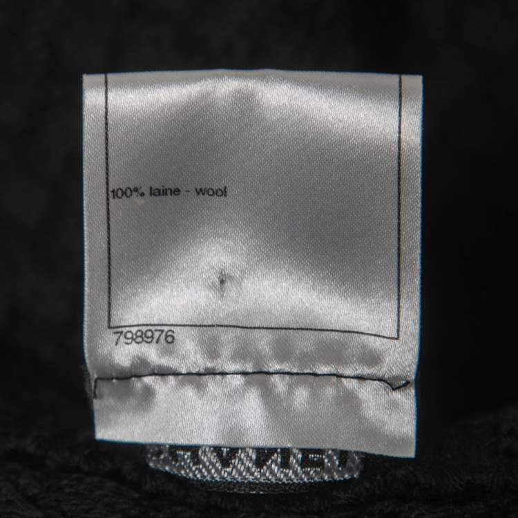 Pre Owned Chanel Black Patterned Wool Knit Cap Sleeve Top M