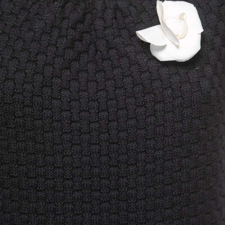 Pre Owned Chanel Black Patterned Wool Knit Cap Sleeve Top M