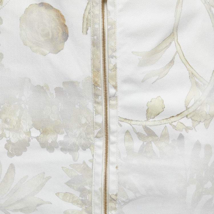 Pre Owned Chanel White Printed Denim Zip Front Midi Skirt M