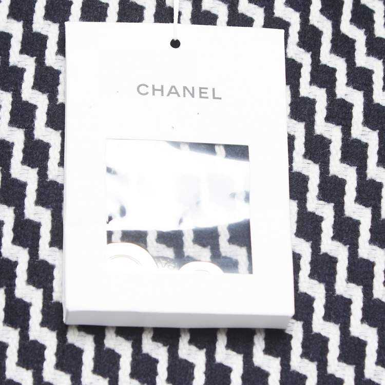 Pre Owned Chanel Black/White Patterned Wool Double Breasted Coat L
