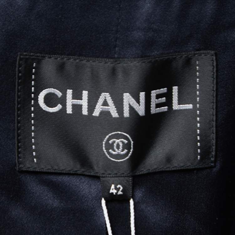 Pre Owned Chanel Black/White Patterned Wool Double Breasted Coat L